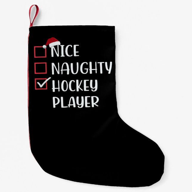 Nice Naughty Hockey Player Sports Lover Santa Kleiner Weihnachtsstrumpf (Vorderseite)