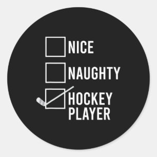 Nice Naughty Hockey Player Weihnachten Weihnachten Runder Aufkleber