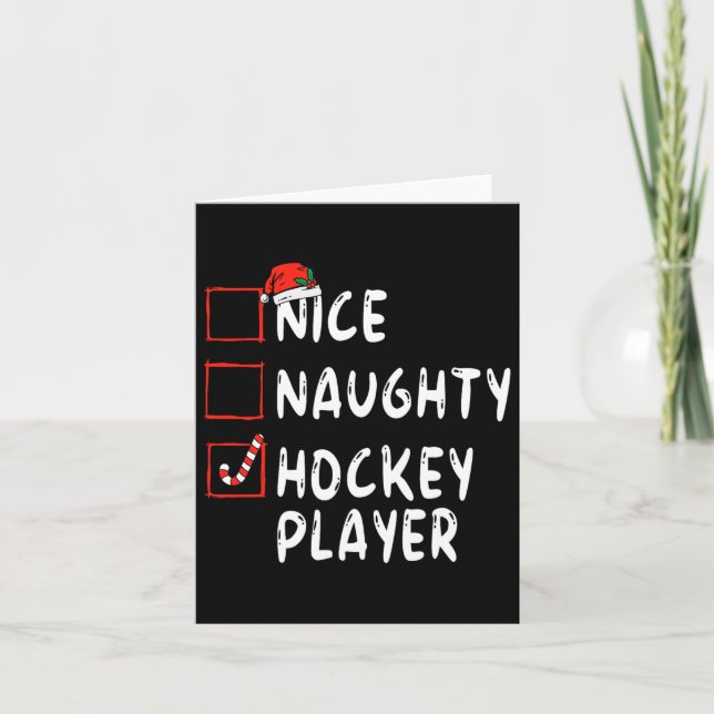 Nice Naughty Hockey Player Weihnachtsjunge Weihnac Karte (Vorderseite)