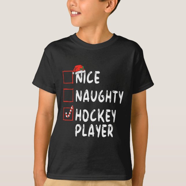 Nice Naughty Hockey Player Weihnachtsjunge Weihnac T-Shirt (Vorderseite)