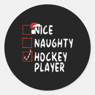 Nice Naughty Hockey Player Weihnachtsmann Runder Aufkleber