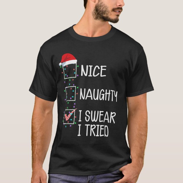 Nice Naughty I Swear I Tried Funny Christmas List  T-Shirt (Vorderseite)