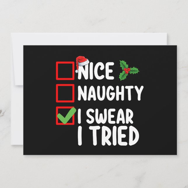 Nice Naughty I Sweet I Tried Christmas List Einladung (Vorderseite)