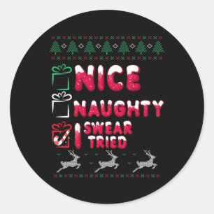 Nice Naughty I Sweet I Tried List Xmas Lover Chris Runder Aufkleber
