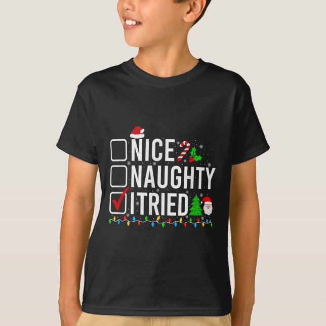 Nice Naughty I Tried Family Xmas Pajama Funny Chri T-Shirt (Vorderseite)