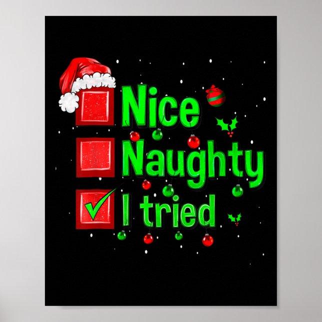 Nice Naughty I Tried Funny Christmas Family Matchi Poster (Vorne)