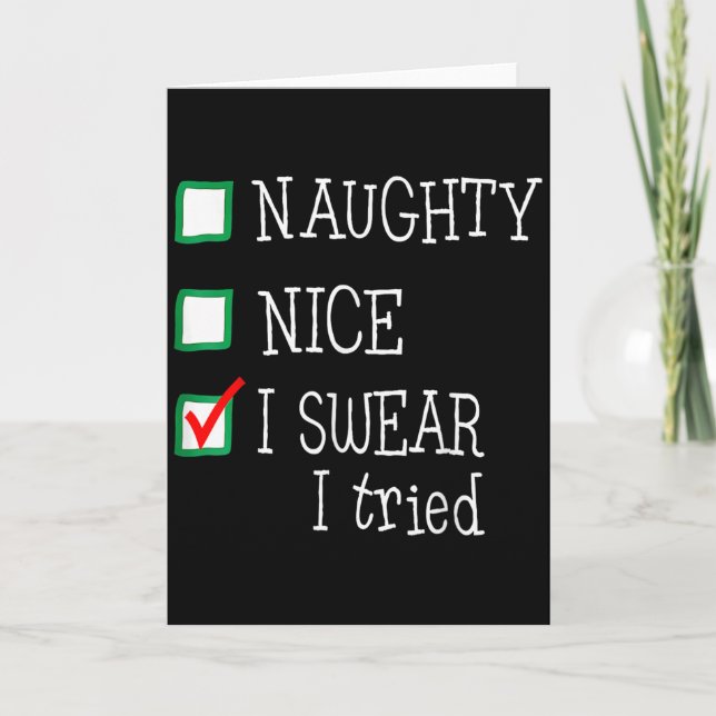 Nice Naughty I Tried Funny Christmas Family Pajama Karte (Vorderseite)