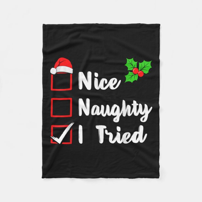 Nice Naughty I Tried Funny Christmas Pjs Family Ma Fleecedecke (Vorderseite)