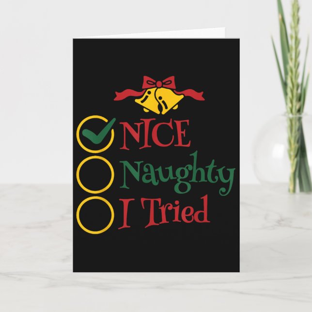 Nice Naughty I Tried Retro Christmas List Men Wome Karte (Vorderseite)
