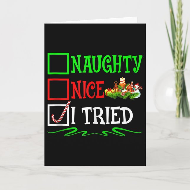 Nice Naughty I Tried Santa Christmas List Tank Top Karte (Vorderseite)