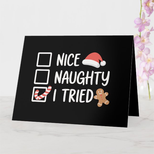 Nice Naughty I Tried Santa's Naughty List Funny Karte (Orchidee)