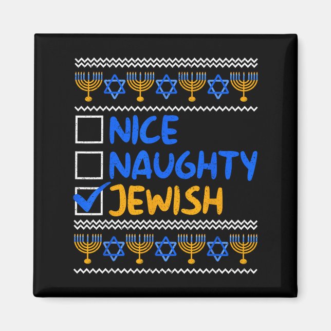Nice Naughty Jewish Ugly Hanukkah Chanukah Sweater Magnet (Vorne)