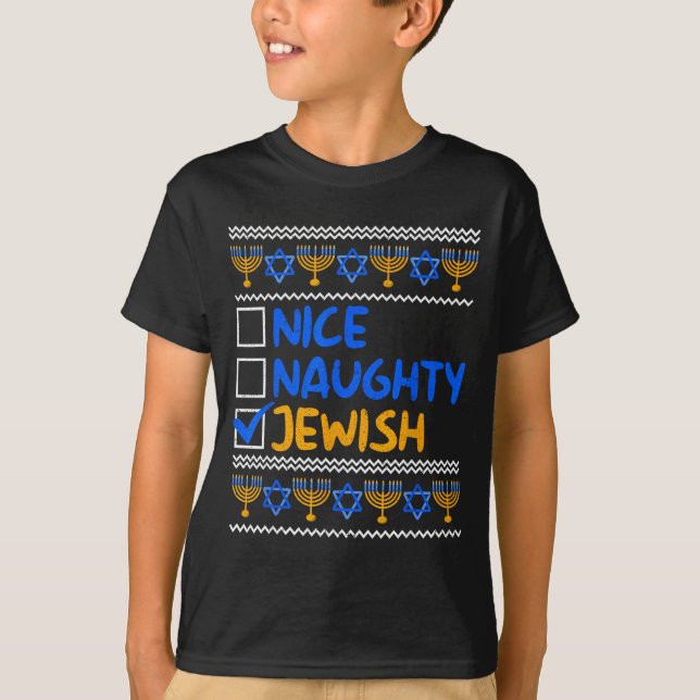 Nice Naughty Jewish Ugly Hanukkah Chanukah Sweater T-Shirt (Vorderseite)
