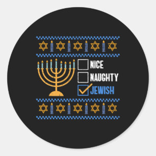 Nice Naughty Jewish Ugly Hanukkah - Hanukkah Runder Aufkleber
