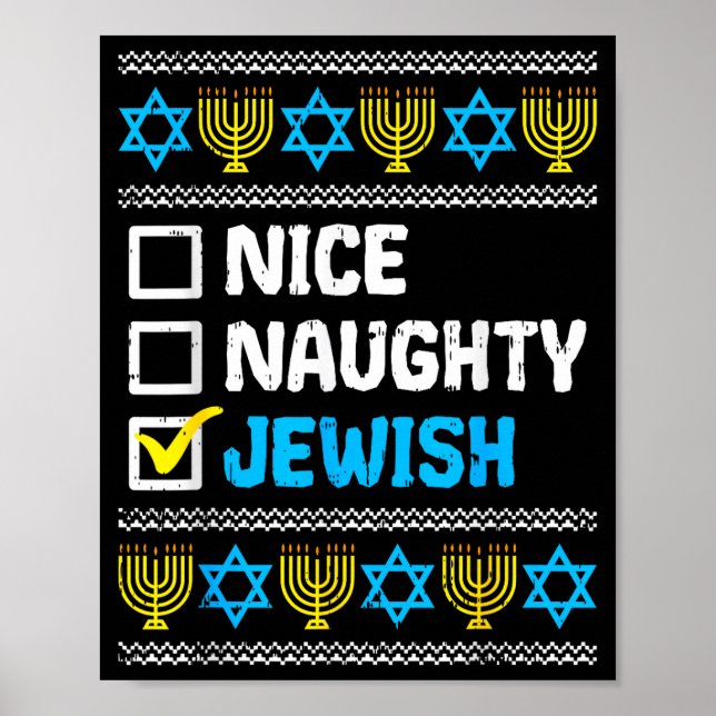 Nice Naughty Jewish Ugly Hanukkah Sweater Chanukah Poster (Vorne)
