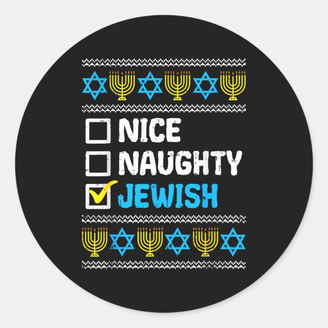 Nice Naughty Jewish Ugly Hanukkah Sweater Chanukah Runder Aufkleber (Vorderseite)