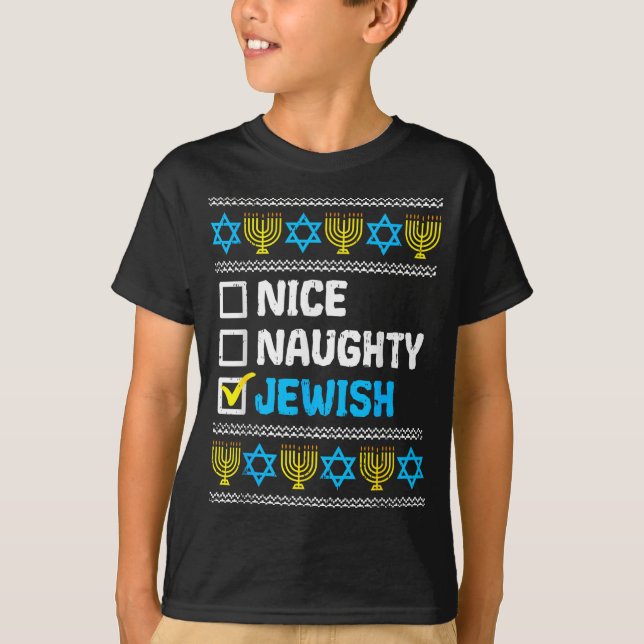 Nice Naughty Jewish Ugly Hanukkah Sweater Chanukah T-Shirt (Vorderseite)