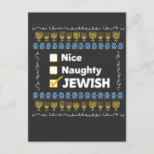 Nice Naughty jüdischen Hanukkah Ugly Sweater Postkarte