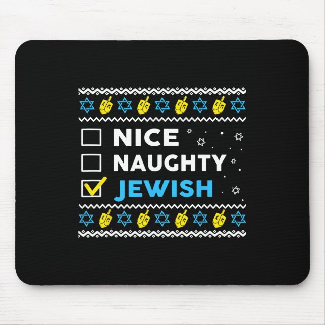 Nice Naughty jüdischen Ugly Hanukkah Sweater Chanu Mousepad (Vorne)