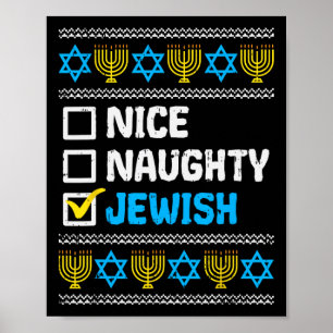 Nice Naughty jüdischen Ugly Hanukkah Sweater Chanu Poster