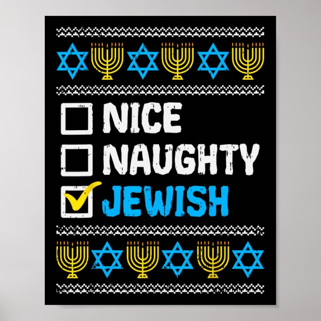 Nice Naughty jüdischen Ugly Hanukkah Sweater Chanu Poster (Vorne)