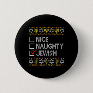 Nice Naughty jüdischen Ugly Hanukkah Sweater Funny Button