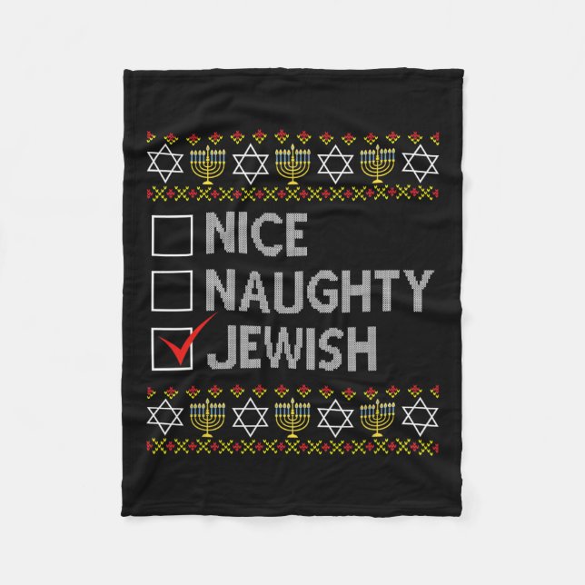 Nice Naughty jüdischen Ugly Hanukkah Sweater Funny Fleecedecke (Vorderseite)