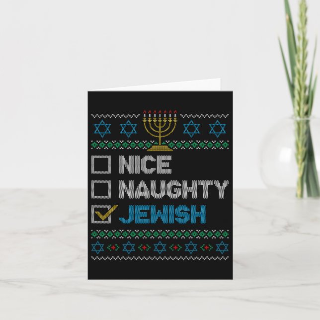Nice Naughty jüdischen Ugy Weihnachten Sweater Fun Karte (Vorderseite)