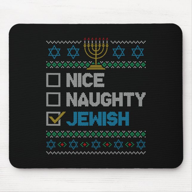 Nice Naughty jüdischen Ugy Weihnachten Sweater Fun Mousepad (Vorne)