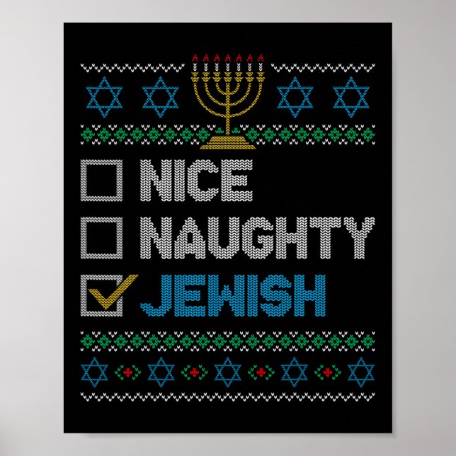 Nice Naughty jüdischen Ugy Weihnachten Sweater Fun Poster (Vorne)