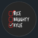 Nice Naughty Kylie Personalisiert Name Christmas C Runder Aufkleber<br><div class="desc">Nice Naughty Kylie Personalisiert Name Christmas Checkliste</div>