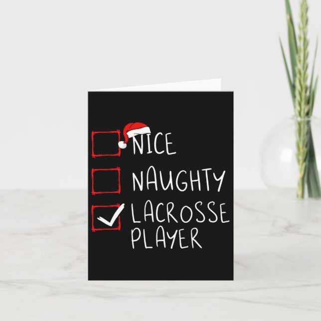 Nice Naughty Lacrosse Player List Weihnachten Karte (Vorderseite)