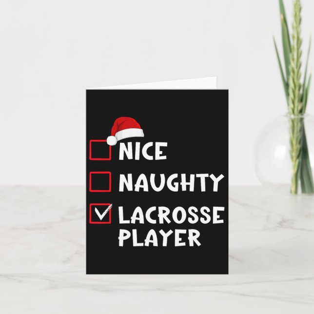 Nice Naughty Lacrosse Player List Weihnachten Karte (Vorderseite)