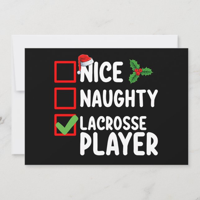 Nice Naughty Lacrosse Player Weihnachtsliste Einladung (Vorderseite)