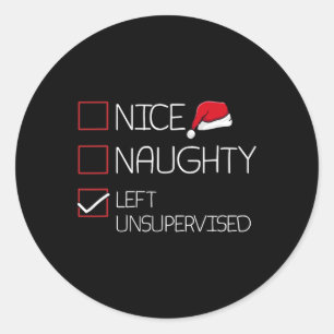 Nice Naughty Links unbeaufsichtigt Weihnachten Paj Runder Aufkleber