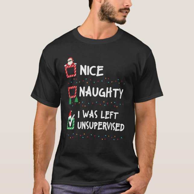Nice Naughty List Christmas List Xmas Lights Santa T-Shirt (Vorderseite)
