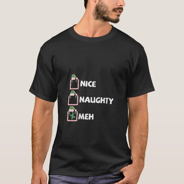 Nice Naughty Meh Christmas List Funny V Neck  T-Shirt (Vorderseite)