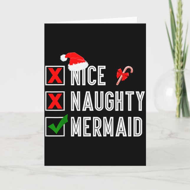 Nice Naughty Mermaid Merry Christmas Santa Claus X Karte (Vorderseite)
