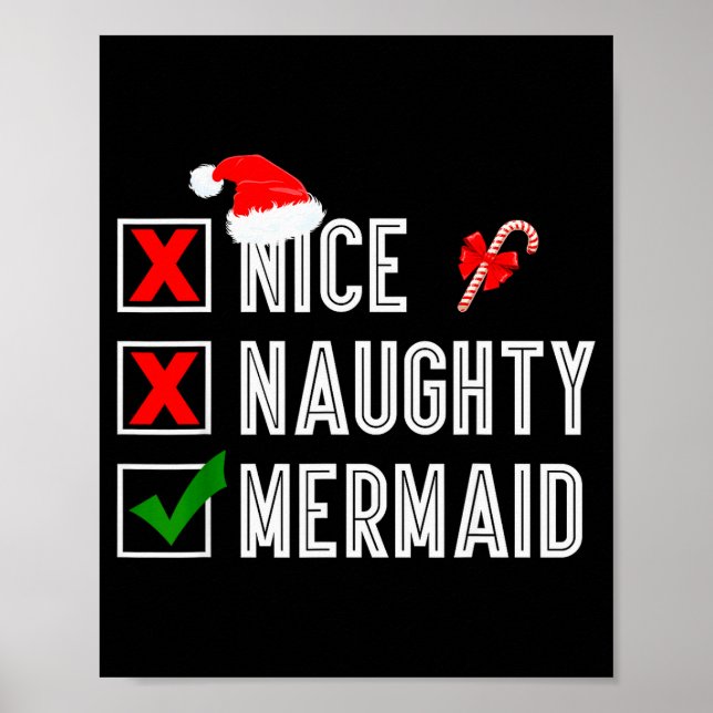 Nice Naughty Mermaid Merry Christmas Santa Claus X Poster (Vorne)