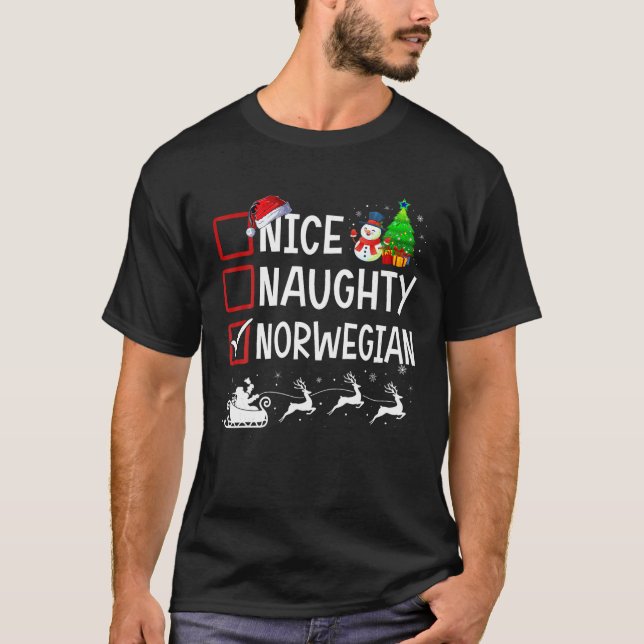 Nice Naughty Norwegen Weihnachten Pajama Funny X m T-Shirt (Vorderseite)