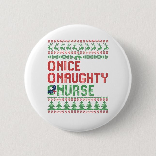 Nice Naughty Nurse Funny Christmas Matching Gesche Button (Vorderseite)