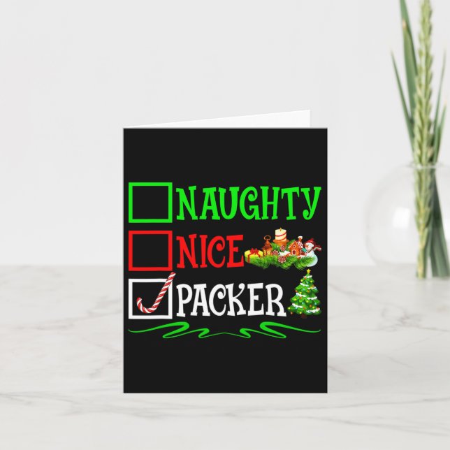 Nice Naughty Packer Weihnachtsliste Karte (Vorderseite)