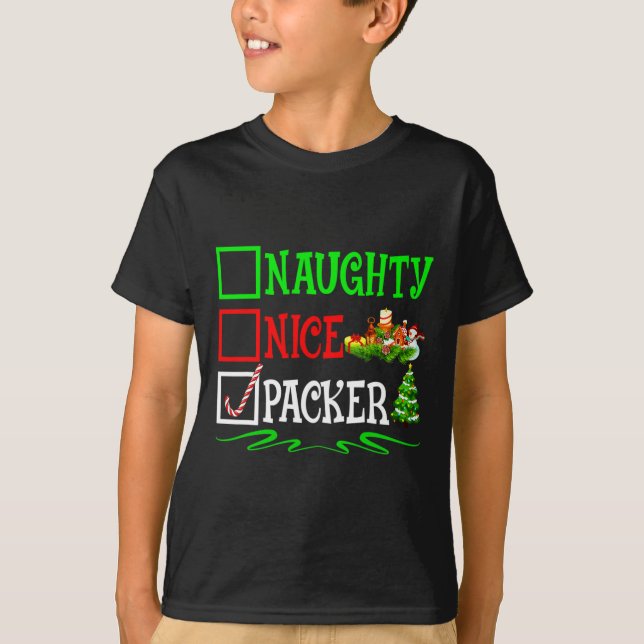 Nice Naughty Packer Weihnachtsliste T-Shirt (Vorderseite)
