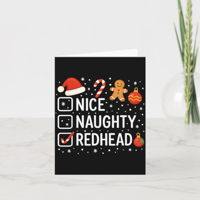Nice Naughty Redhead Funny Christmas Quote  Karte (Vorderseite)