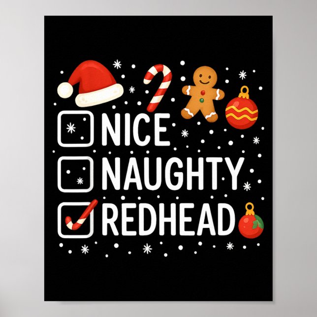 Nice Naughty Redhead Funny Christmas Quote  Poster (Vorne)