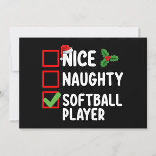 Nice Naughty Softball Player Weihnachtsliste Einladung
