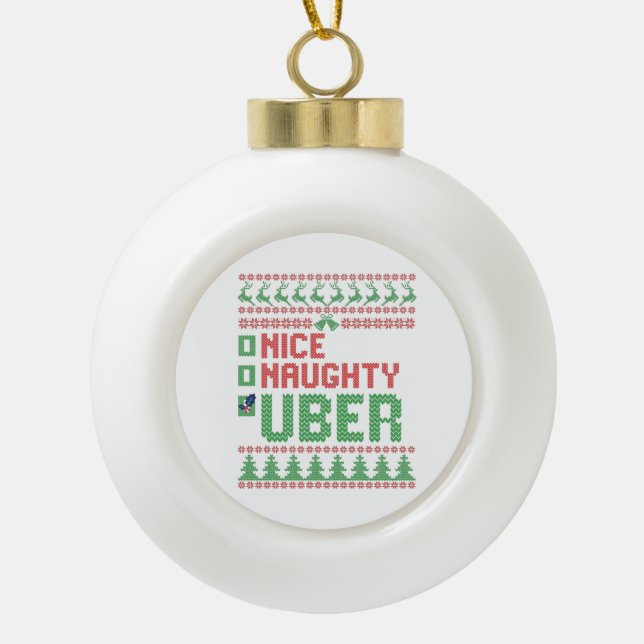 Nice Naughty Uber Funny Christmas Matching Geschen Keramik Kugel-Ornament (Vorderseite)