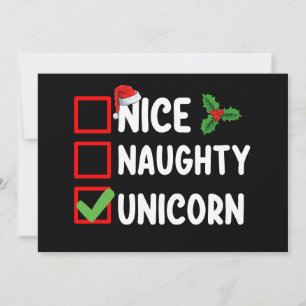 Nice Naughty Unicorn Weihnachtsfeiertag Einladung