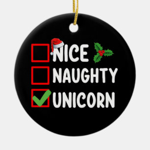 Nice Naughty Unicorn Weihnachtsfeiertag Keramik Ornament