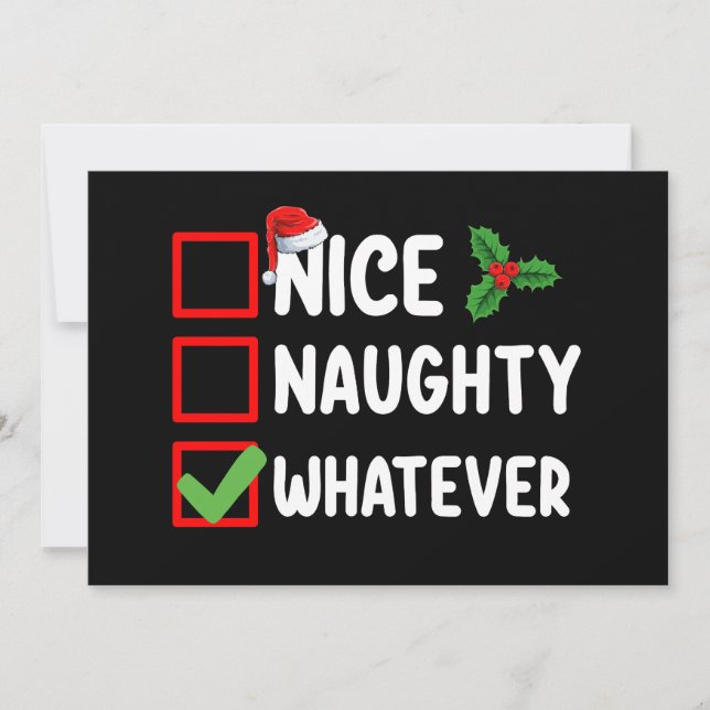 Nice Naughty Was auch immer lustige Weihnachtsfeie Einladung (Vorderseite)